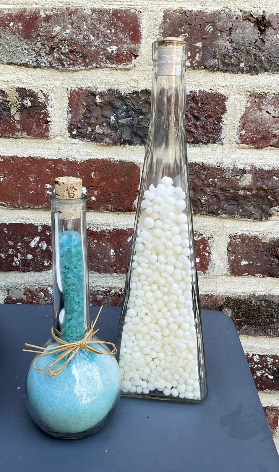 2 bouteilles de sel de bain décoratives (30cm et20 cm), Enlèvement, Comme neuf, Vert