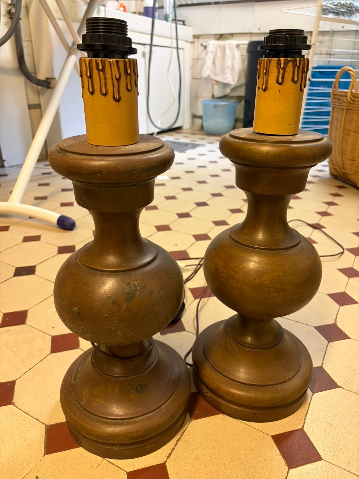 Bronzen lampen met 1 kap en 1 moderne kap, Antiek en Kunst, Ophalen, Koper of Brons