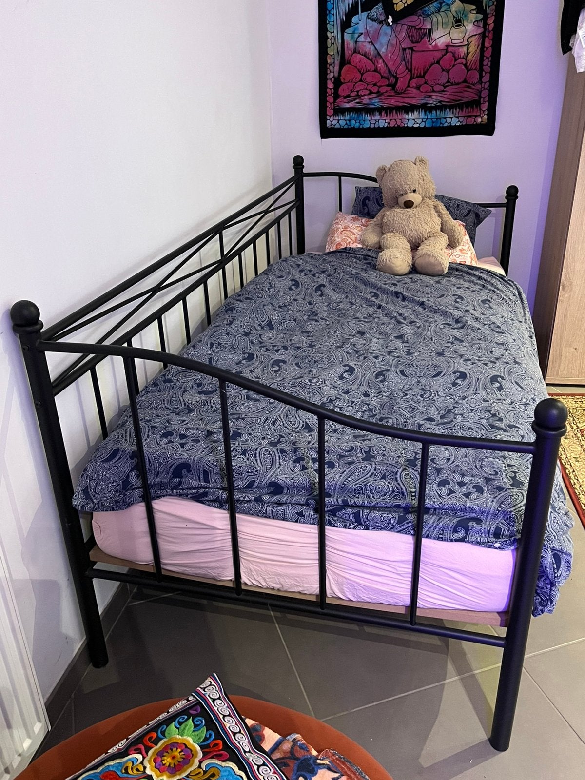 Lit simple et matelas, 90 cm, Enlèvement, Noir, Une personne