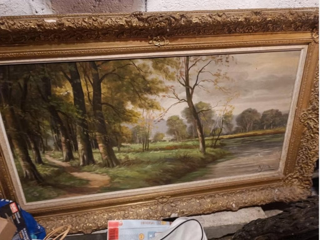 Groot klassiek landschap 19e/20e eeuw - Olieverf op doek jos, Antiek en Kunst, Doek, Ophalen of Verzenden, Gesigneerd, Landschap