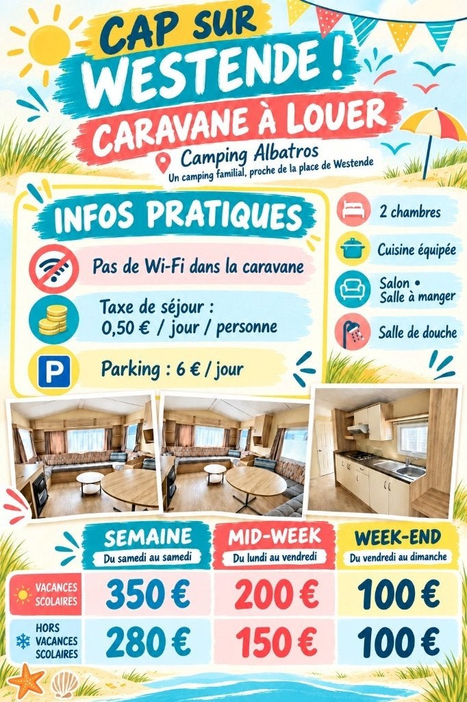 Mobilhome à louer - Westende/Middelkerke, Caravanes & Camping, Jusqu'à 6