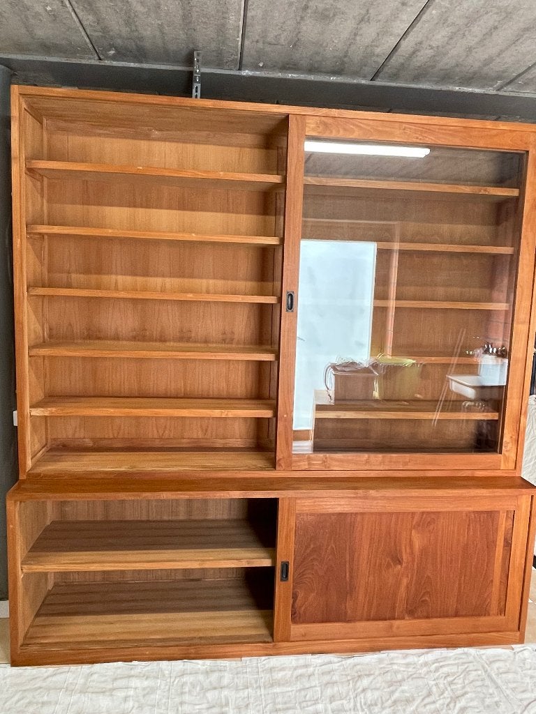 Teak vitrinekast 2m20, Huis en Inrichting, Kasten | Vitrinekasten, Ophalen, Zo goed als nieuw, Teakhout