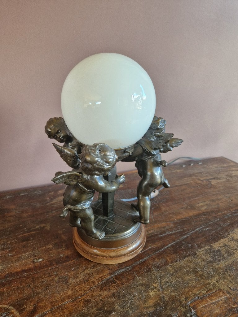 Art deco lamp brons met glazen kap, Antiek en Kunst, Ophalen of Verzenden