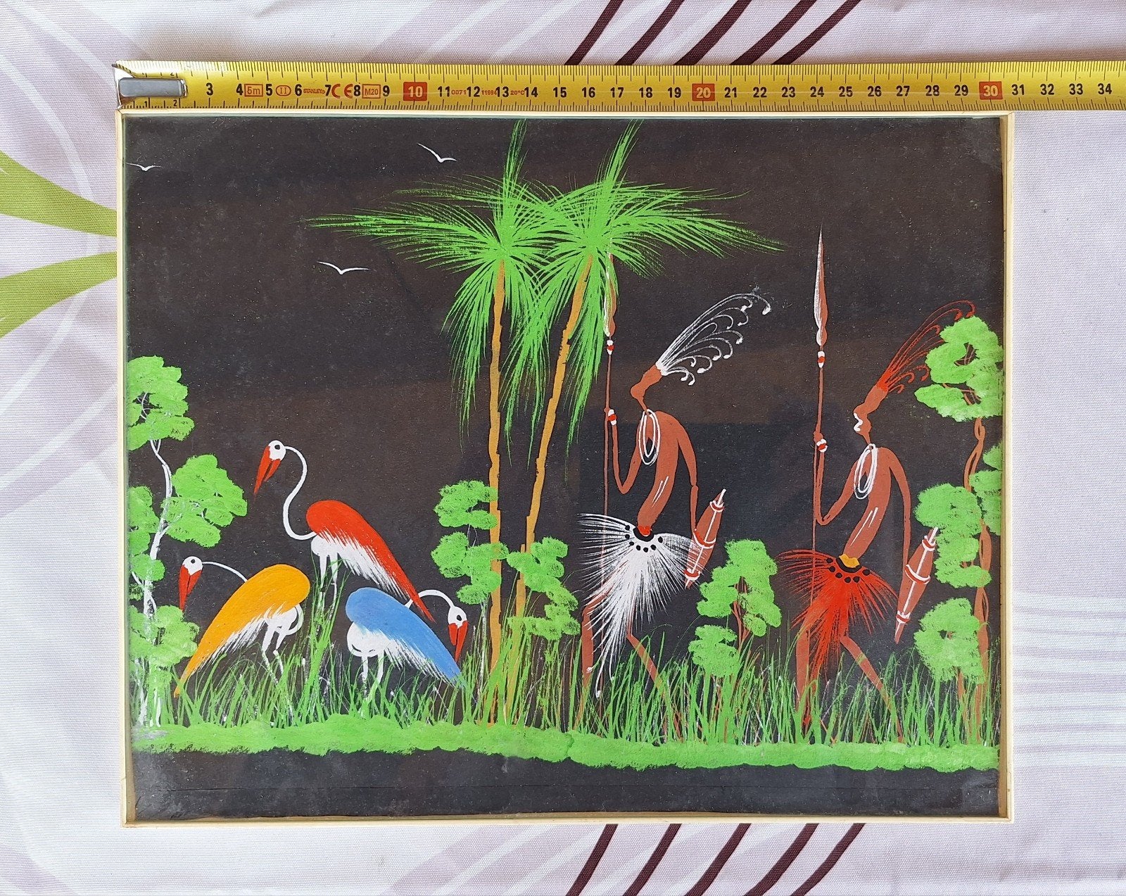 Vintage handgeschilderd Afrikaans tafereel, Ophalen of Verzenden, Vintage, Handgeschilderd