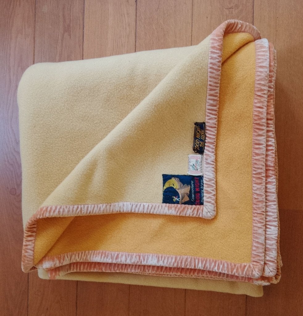 Couverture vintage en laine, Laine, Utilisé, Deux personnes, Jaune