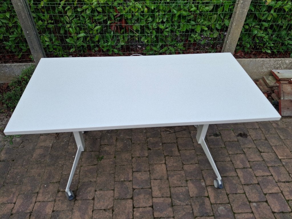 Opklapbare bureautafel, Maison & Meubles, Avec roues, Comme neuf, 140 cm, Blanc