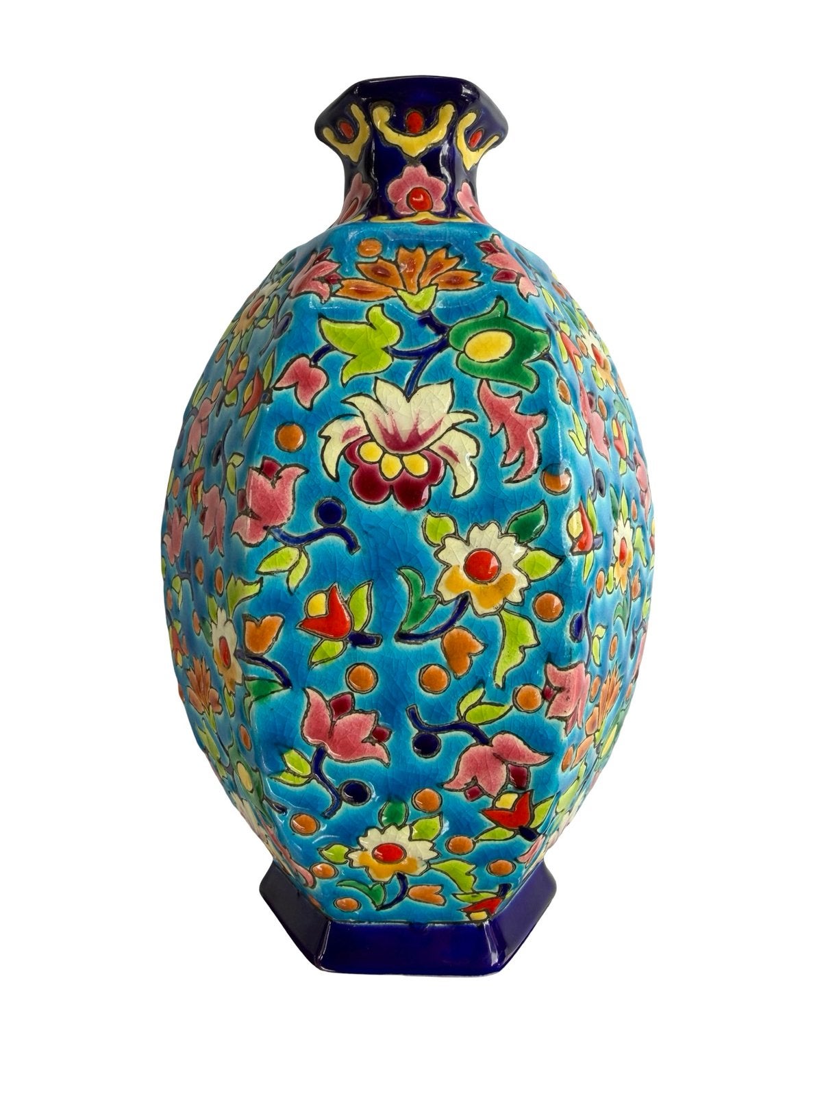 Vase Longwy France émaux cloisonnés décor floral 19 cm, Enlèvement ou Envoi