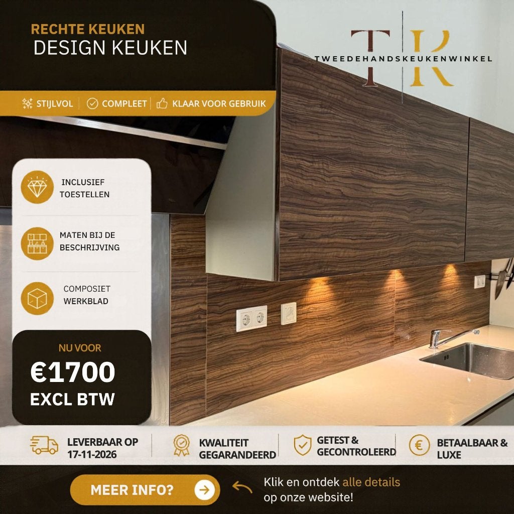 ✨ CUISINE DROITE DESIGN DE LUXE 497 CM+ÉLECTROMÉNAGERS ✨, Enlèvement ou Envoi, Composite, Comme neuf, Sans poignée