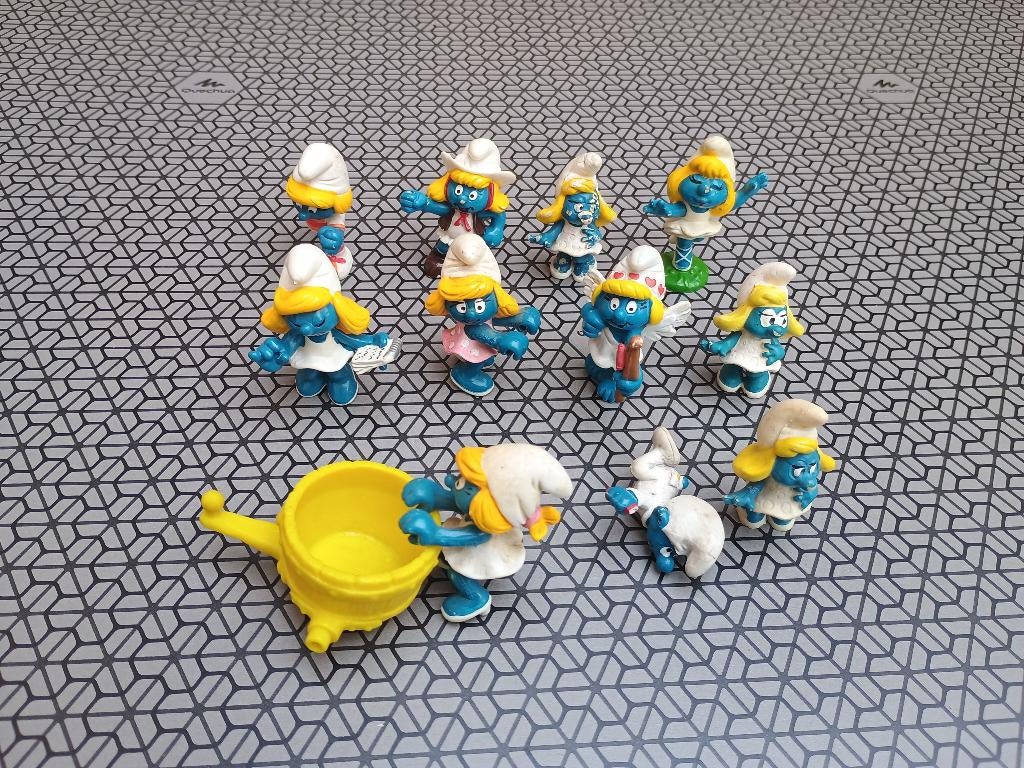 12 Schtroumpfetttes usés, Collections, Schtroumpfs, Enlèvement ou Envoi, Utilisé, Schtroumpfette, Poupée, Figurine ou Peluche