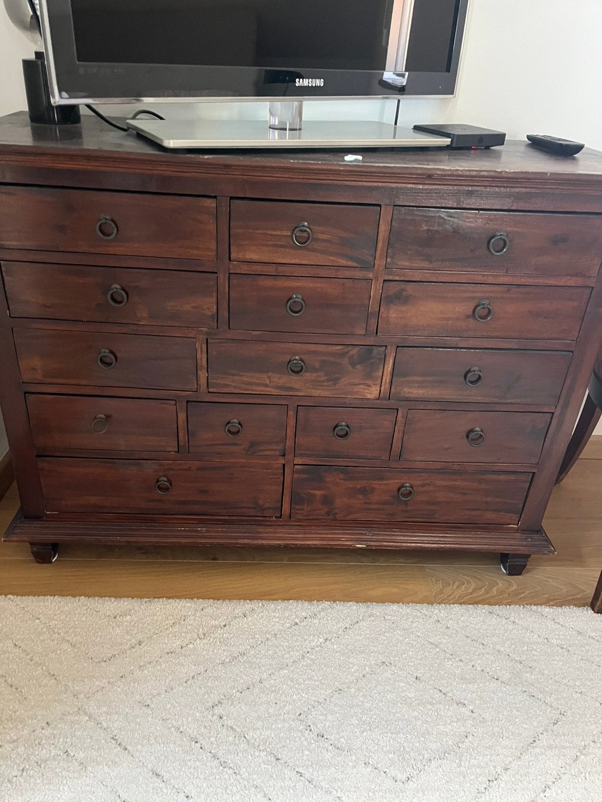 Meuble tirroirs bois exotique, Ophalen, Gebruikt, 5 laden of meer, 50 tot 100 cm