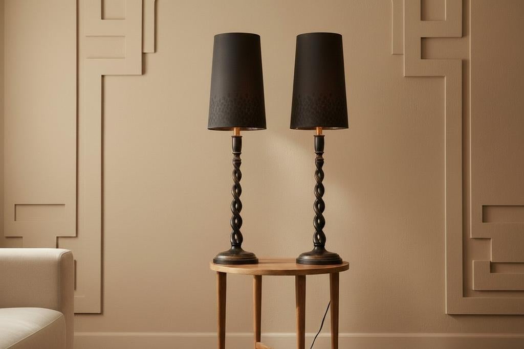 Ensemble de 2 lampes de table design BECARA - Bois tourné no, Enlèvement ou Envoi