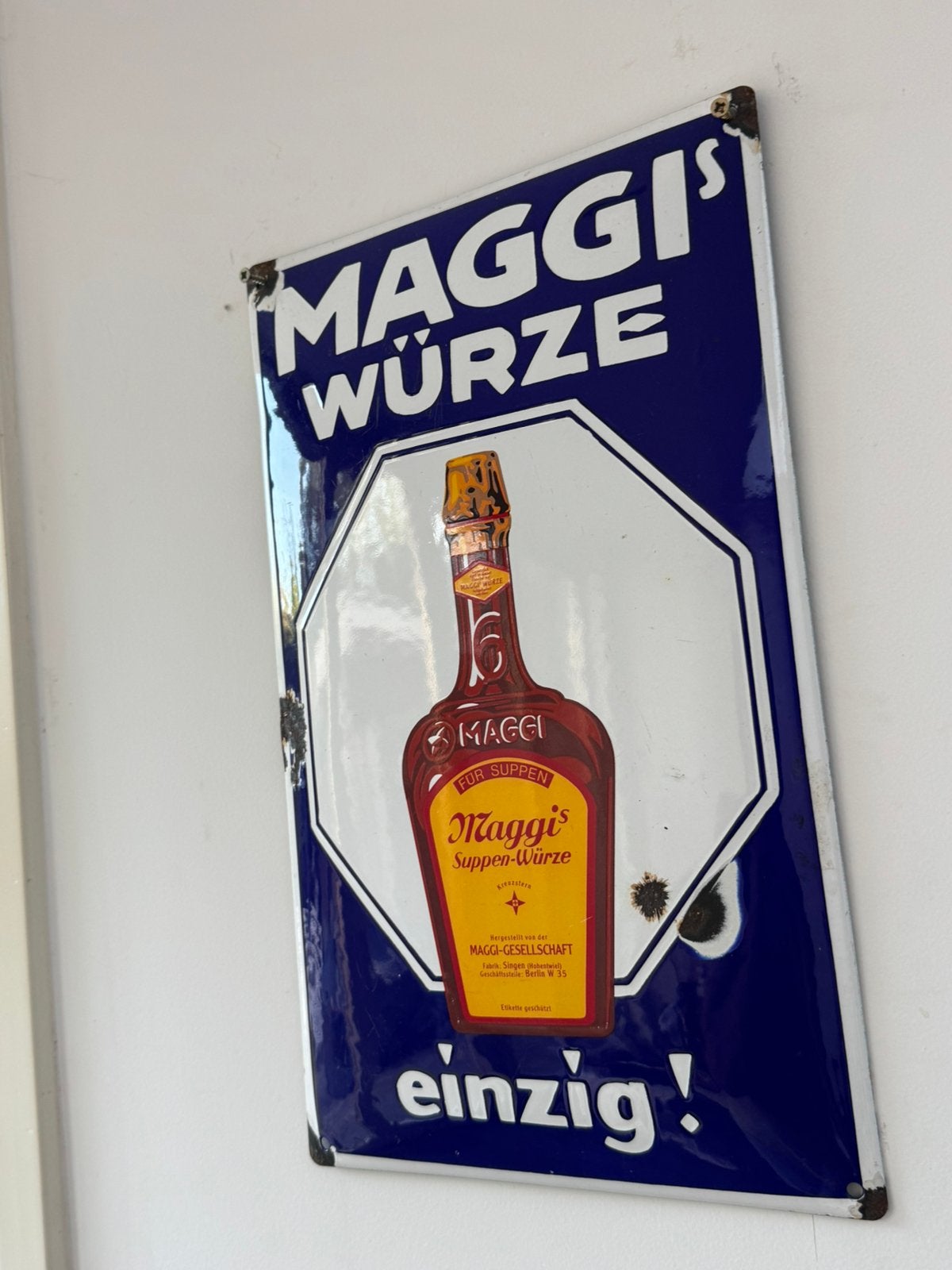 Maggi oud emaille reclamebord, Verzamelen, Reclamebord, Gebruikt, ., Ophalen of Verzenden