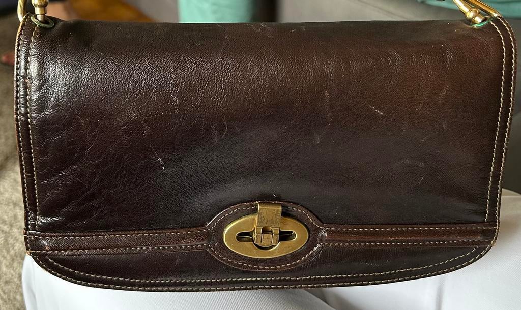 Vintage handtas Jacques Esterel, Handtassen en Accessoires, Tassen | Damestassen, Ophalen, Gebruikt, Bruin, Handtas