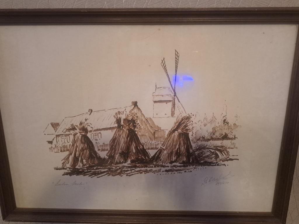 litho van Eduard De Clercq 294/500  "Latem Molen" , Antiquités & Art, Enlèvement
