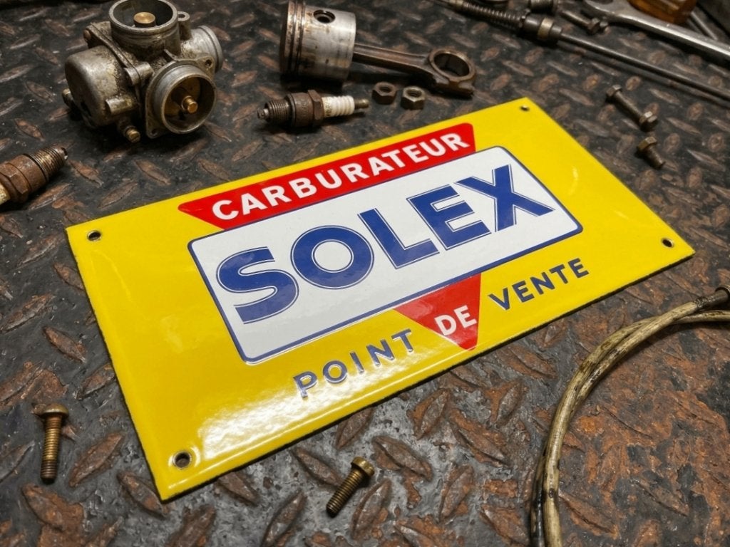 Emaille Schild SOLEX 70's Motorfiets Verkooppunt Reclamebord, Verzamelen, Merken en Reclamevoorwerpen, Verzenden, Gebruikt, Reclamebord