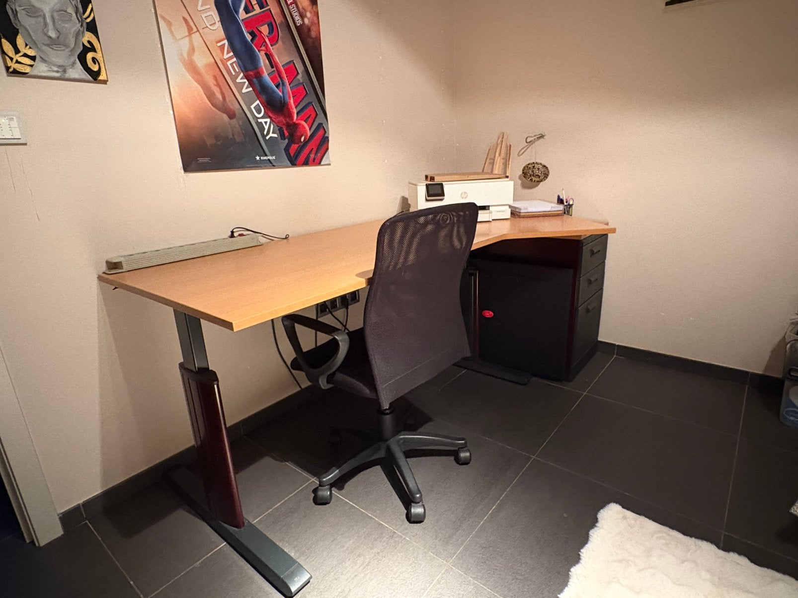 Hoekbureau + ladeblok + bureaustoel, Comme neuf, Brun, Avec tiroirs, Bois