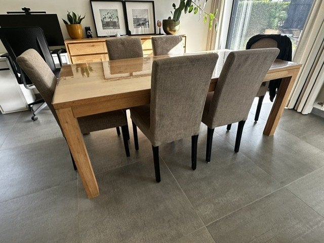 Massief houten eettafel 200  100 cm, Ophalen, Gebruikt, Teakhout, 50 tot 100 cm