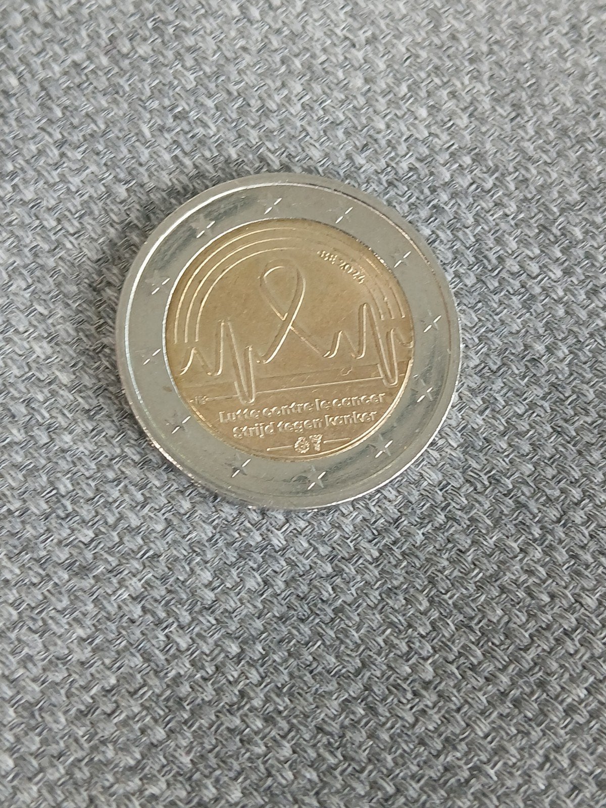 2 euromunt strijd tegen kanker, Timbres & Monnaies, Monnaies | Europe | Monnaies euro, Enlèvement ou Envoi, Belgique, 2 euros