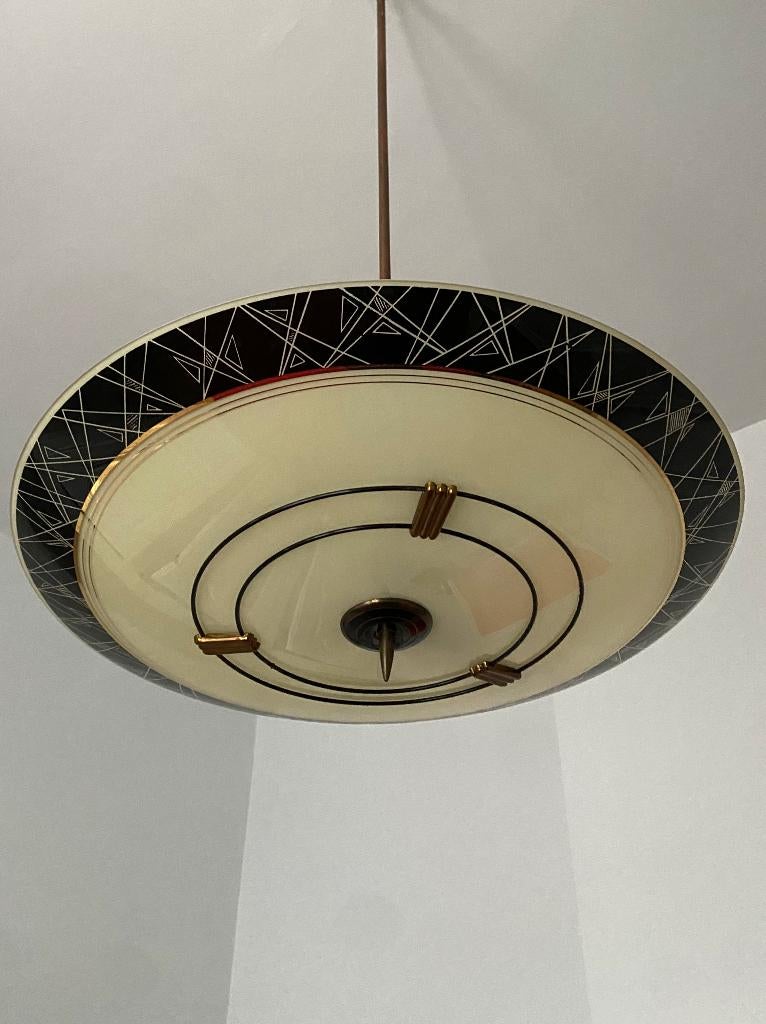 Lampe à suspendre - Opaline - suspension vintage 50s - 60s, Enlèvement, Comme neuf, Verre, Vintage 50s - 60s