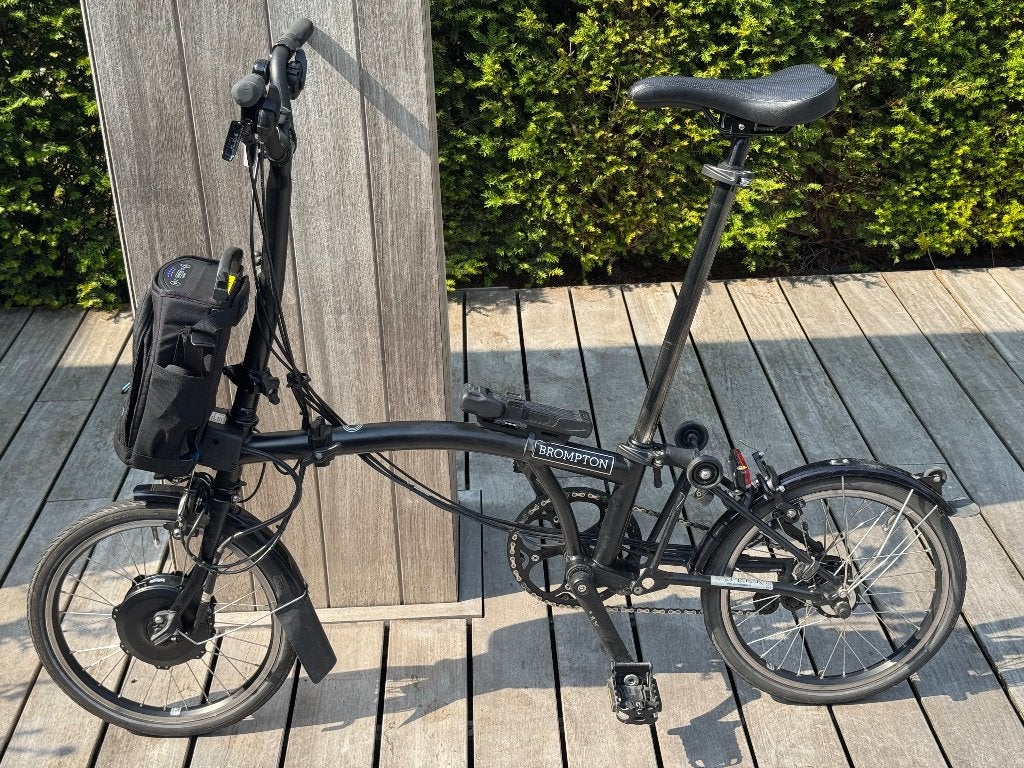 Electric C-Line Brompton, Fietsen en Brommers, Fietsen | Vouwfietsen, Gebruikt, Brompton, 16 tot 18 inch, Totaal opvouwbaar, Velgrem