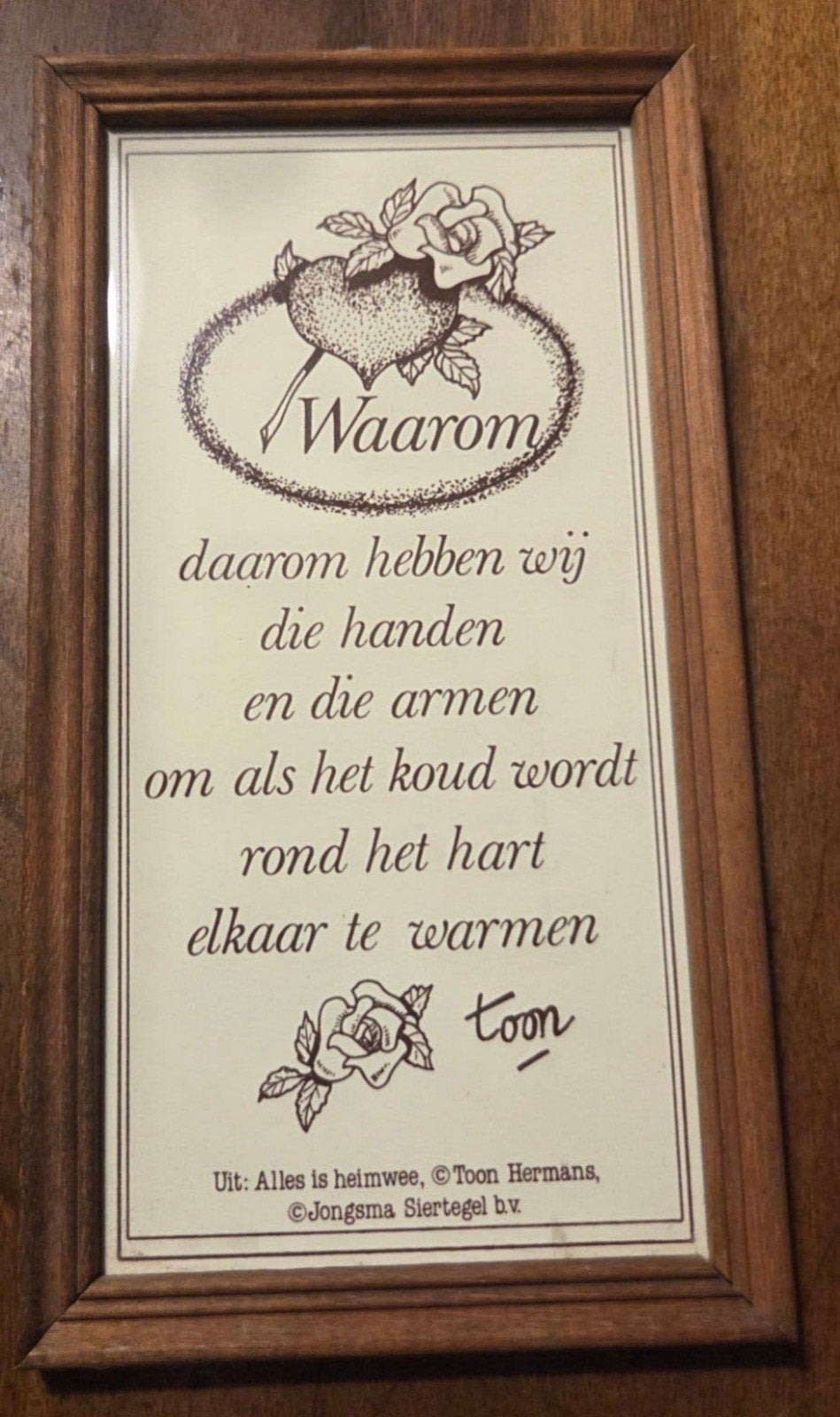 Houten lijst met spreuk op tegel "Waarom ", Ophalen of Verzenden, Zo goed als nieuw, Hout