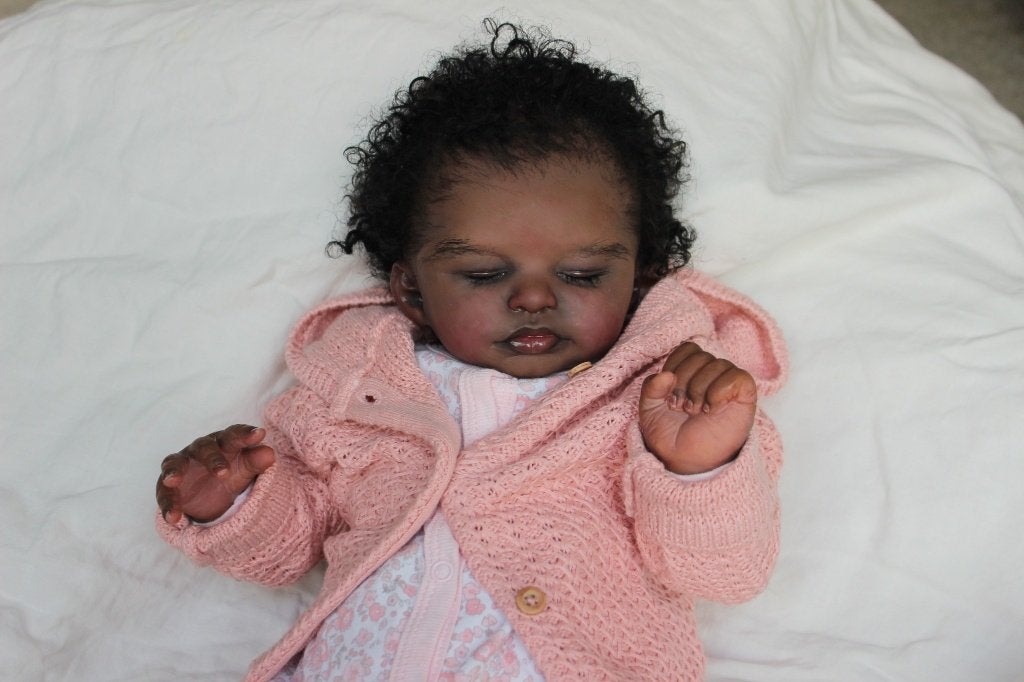 echte reborn babypop (Afrikaans) met geroote haartjes, Verzamelen, Ophalen of Verzenden, Zo goed als nieuw, Babypop, Levensecht of Reborn