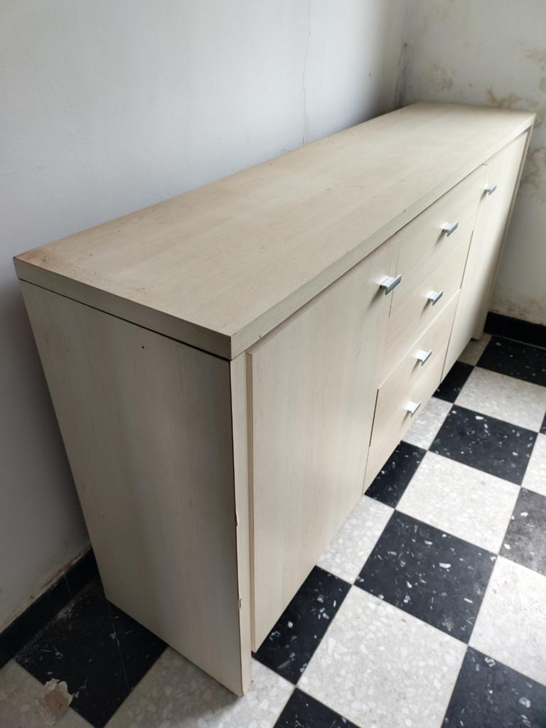 Dressoir 2 portes, bois clair et 4 tiroirs, Enlèvement