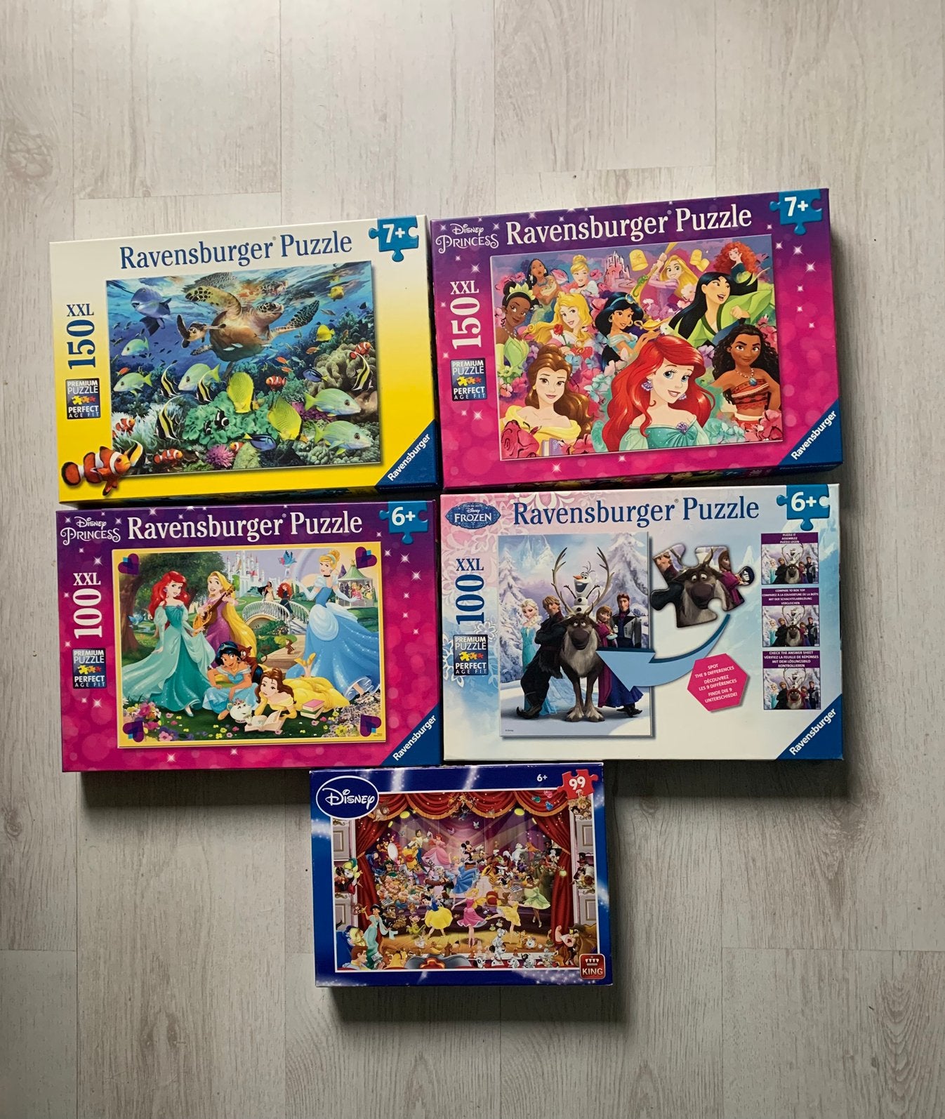 Kinderpuzzeltjes 99/100/100/150/150 stukjes, Enlèvement, Comme neuf