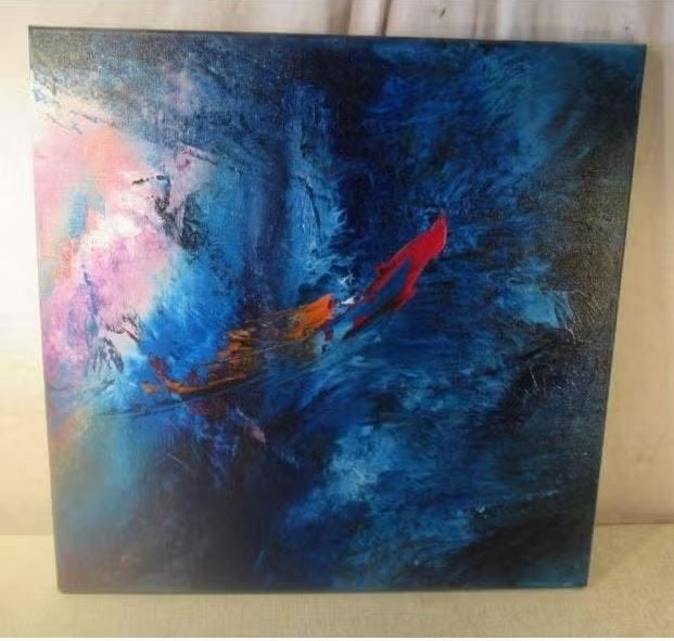 Mooi Abstract Geschilderd Werk 'Flash in de Lucht' - 51x51, Ophalen of Verzenden
