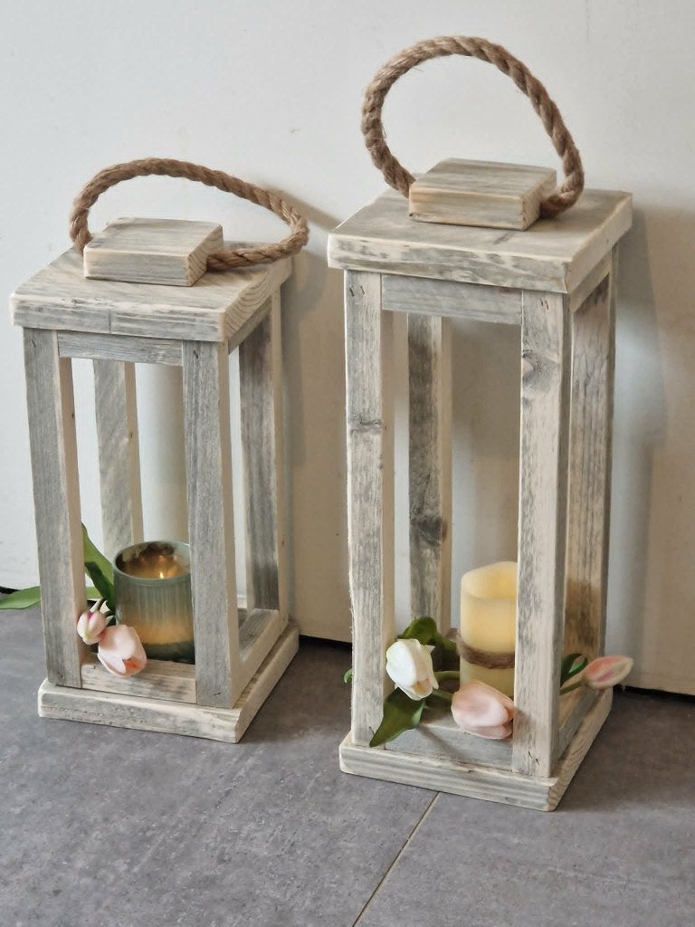 Steigerhouten lantaarns Handgemaakt Nieuw, Enlèvement, Neuf, Bois, Photophore