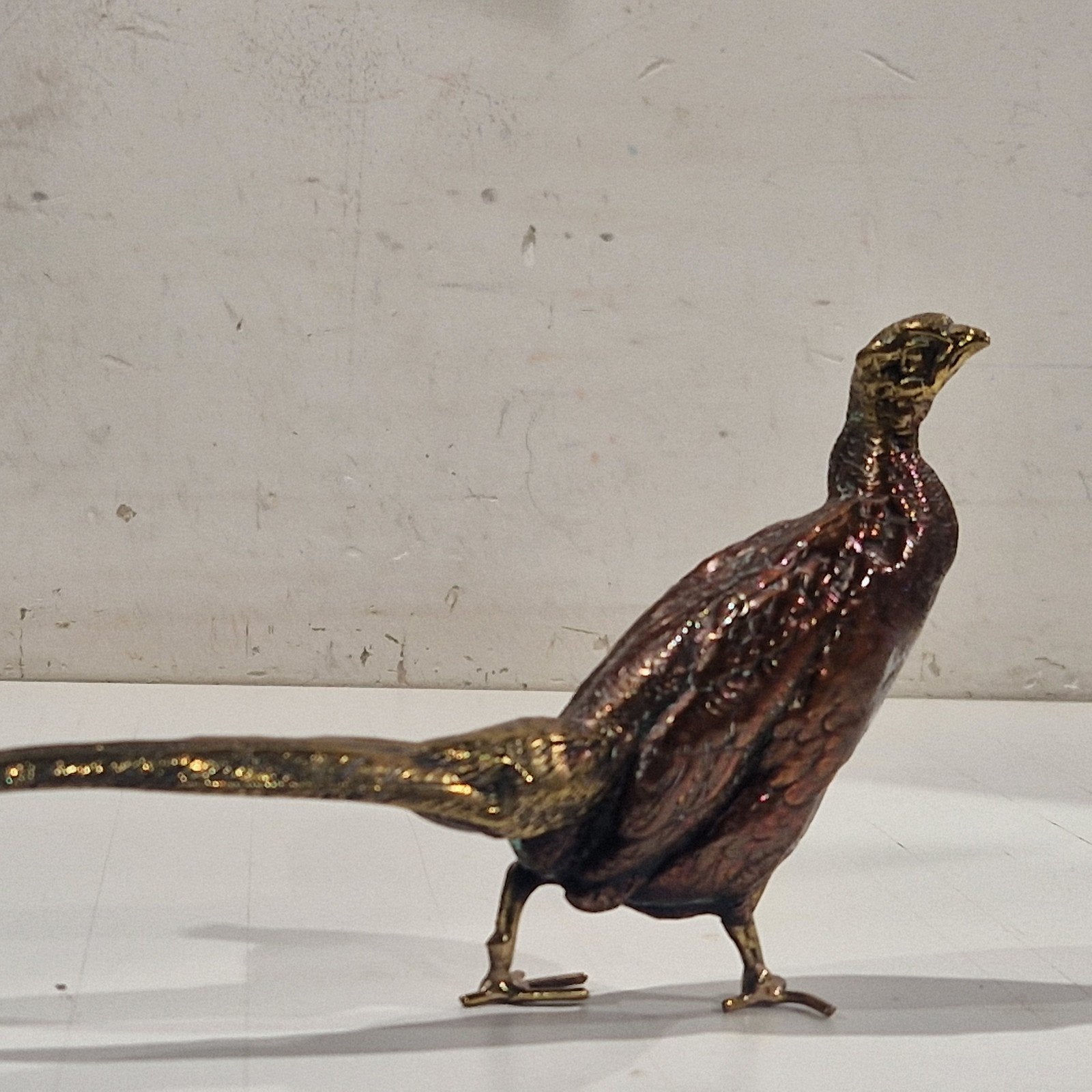 twee kleurige bronzen fazant ,  mooi gedetailleerd , 19 cm, Antiek en Kunst, Ophalen of Verzenden, Brons
