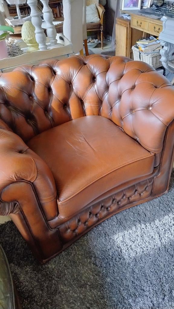 Chesterfield clubzetel in cognac kleur, Antiek en Kunst, Ophalen