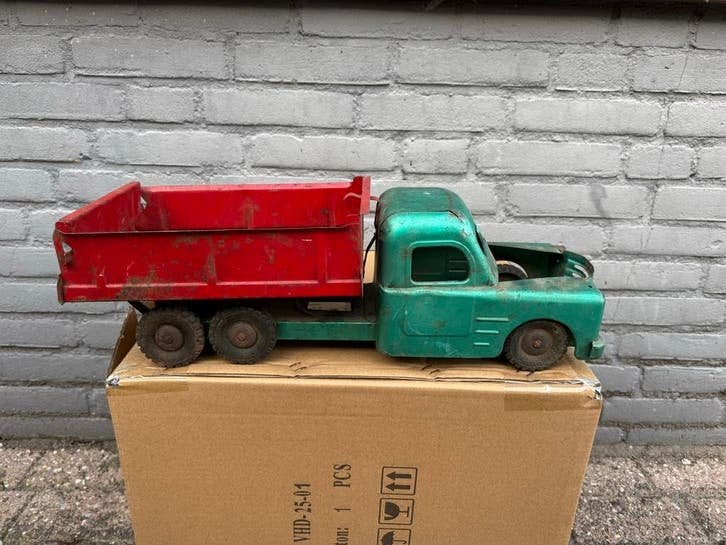 Vintage metal speelgoed kiepwagen - Groen/Rood, Antiek en Kunst