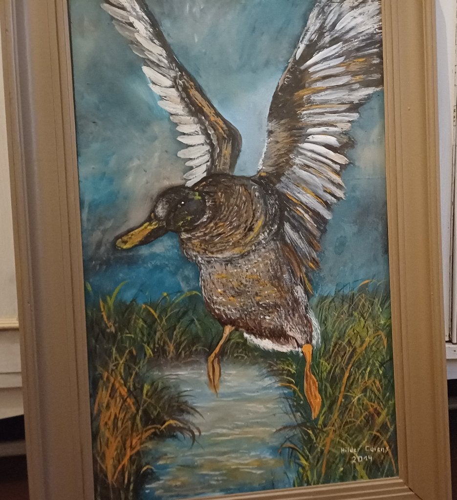 Schilderij Eend, olieverf, ingelijst., Antiek en Kunst, Ophalen, Hout, Ingelijst, Olieverf