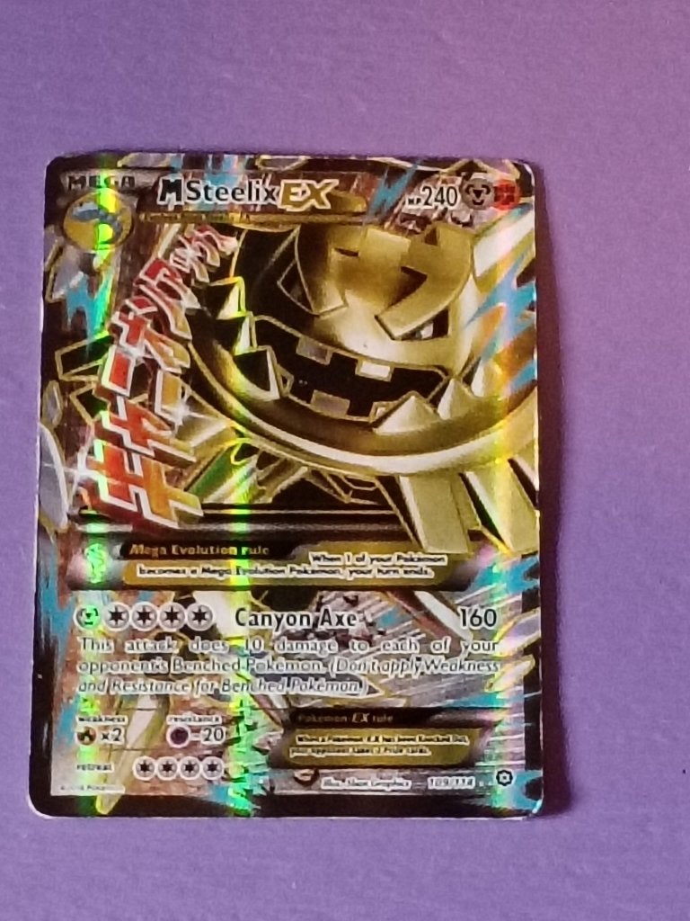 Pokémon kaart: m steelix ex., Hobby en Vrije tijd, Ophalen of Verzenden, Gebruikt, Losse kaart, Foil