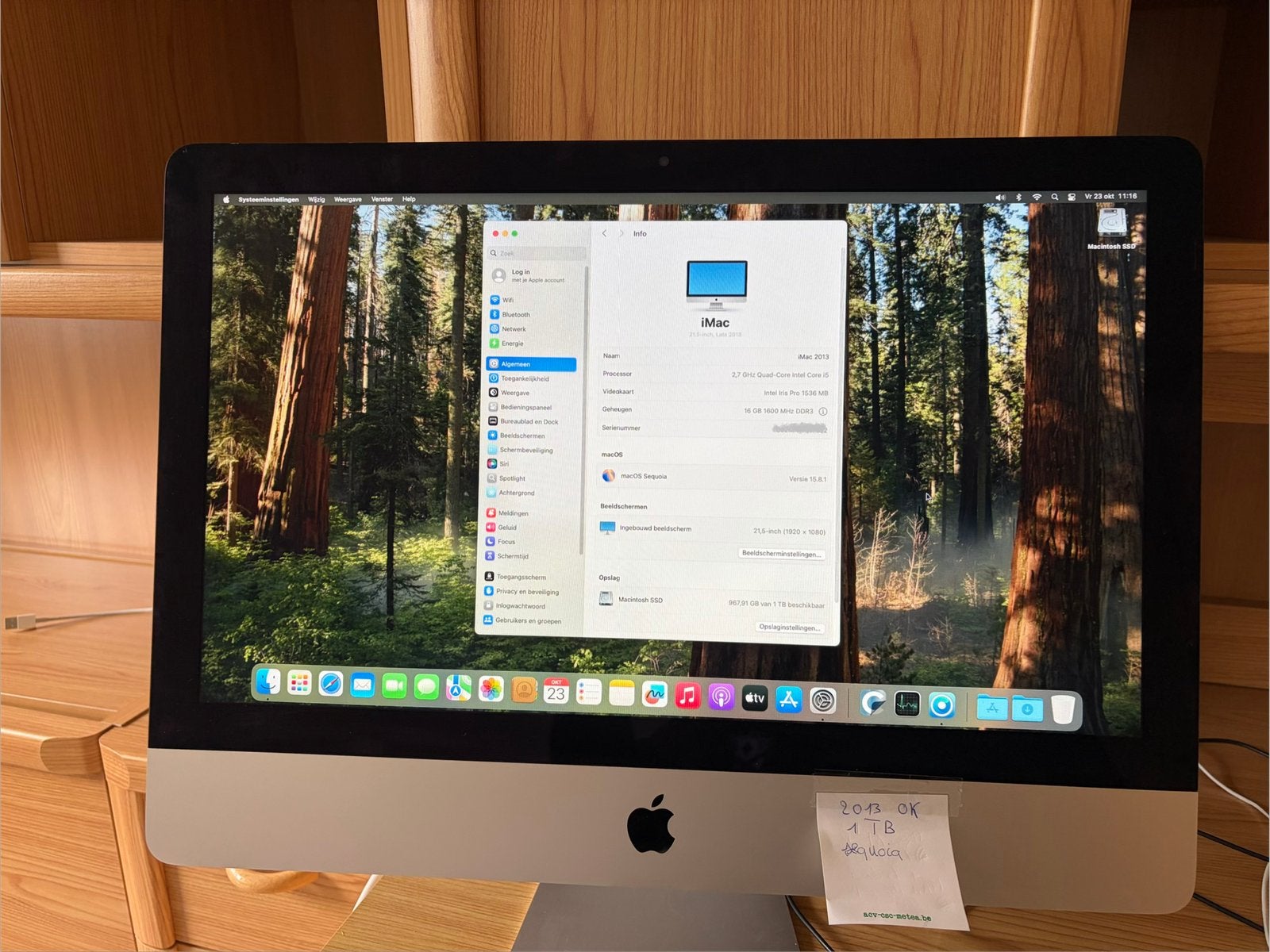 iMac 2013 | 16 GB | 1 TB SSD | Sequoia, Computers en Software, Ophalen, Gebruikt, 2 tot 3 Ghz, SSD