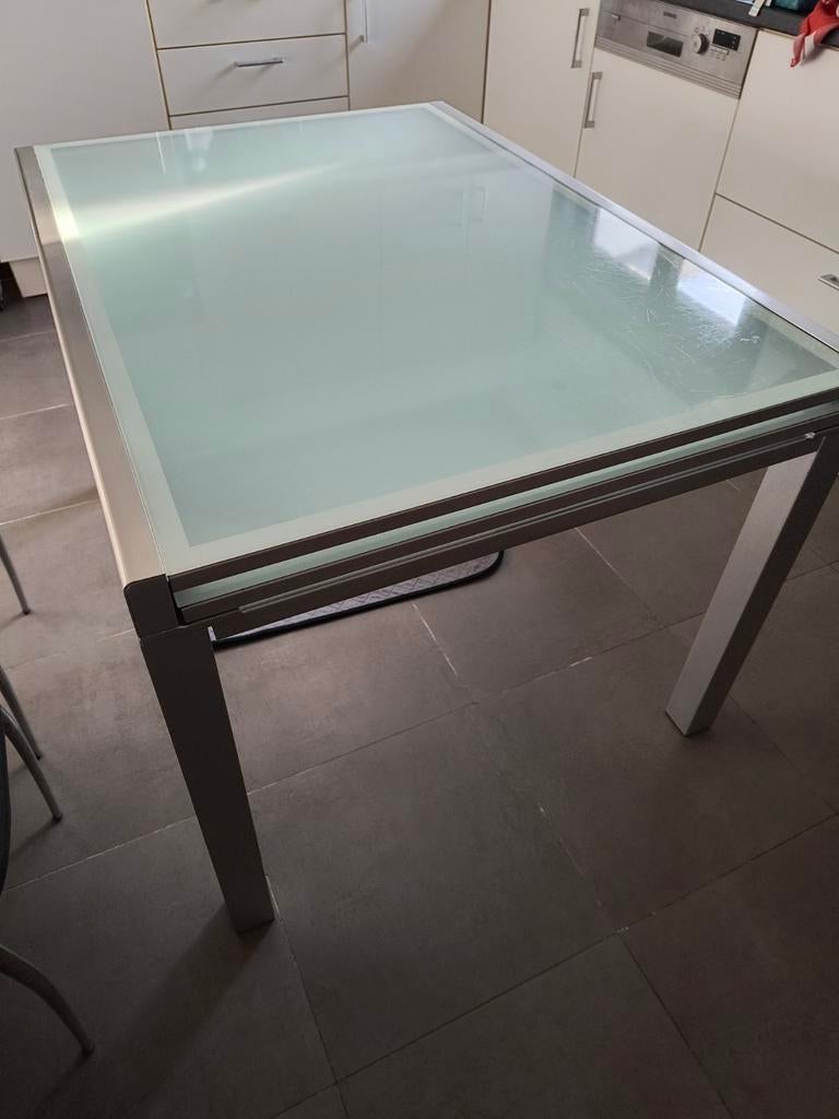 Glazen uitschuifbare keukentafel, Huis en Inrichting, Tafels | Eettafels, Ophalen