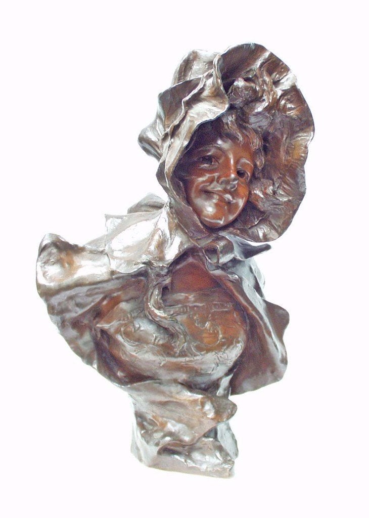 Art Nouveau Buste - Georges Van Der Straeten., Antiek en Kunst, Kunst | Beelden en Houtsnijwerken, Buste, Brons, Vrouw, 20 - 50 cm