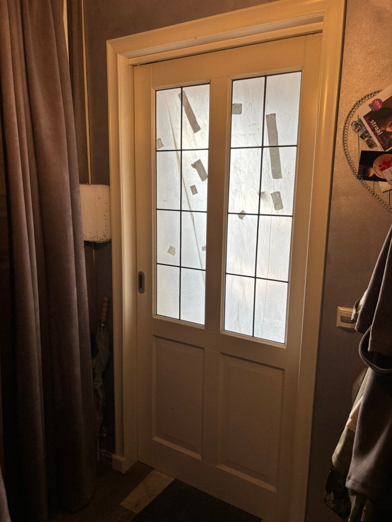 Schuifdeur met kozijn en glas, Doe-het-zelf en Bouw, Ophalen, Gebruikt, Deurkozijn, 225 cm of meer