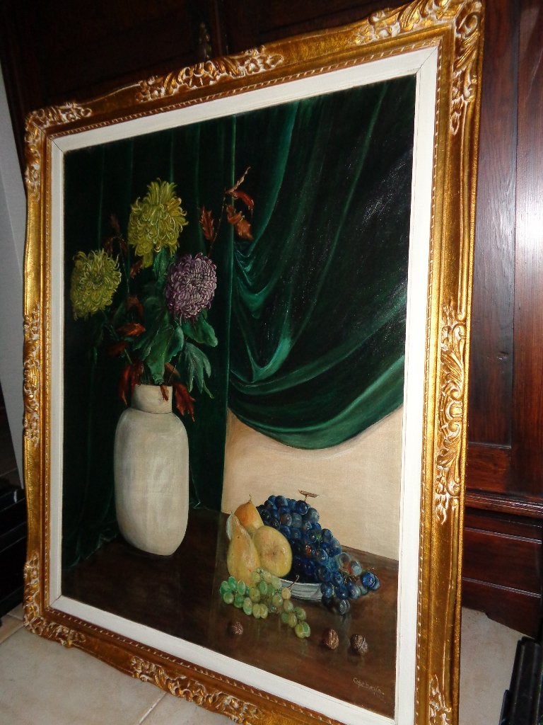 *Belle grande peinture signée et datée (1945)avec beau cadre, Enlèvement ou Envoi, Daté, Toile