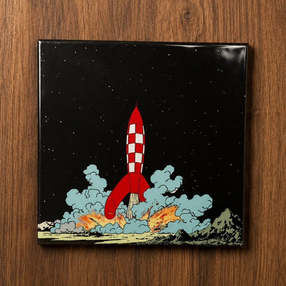 Ancienne plaque émaillée Tintin " On a marché sur la lune ", Ophalen of Verzenden