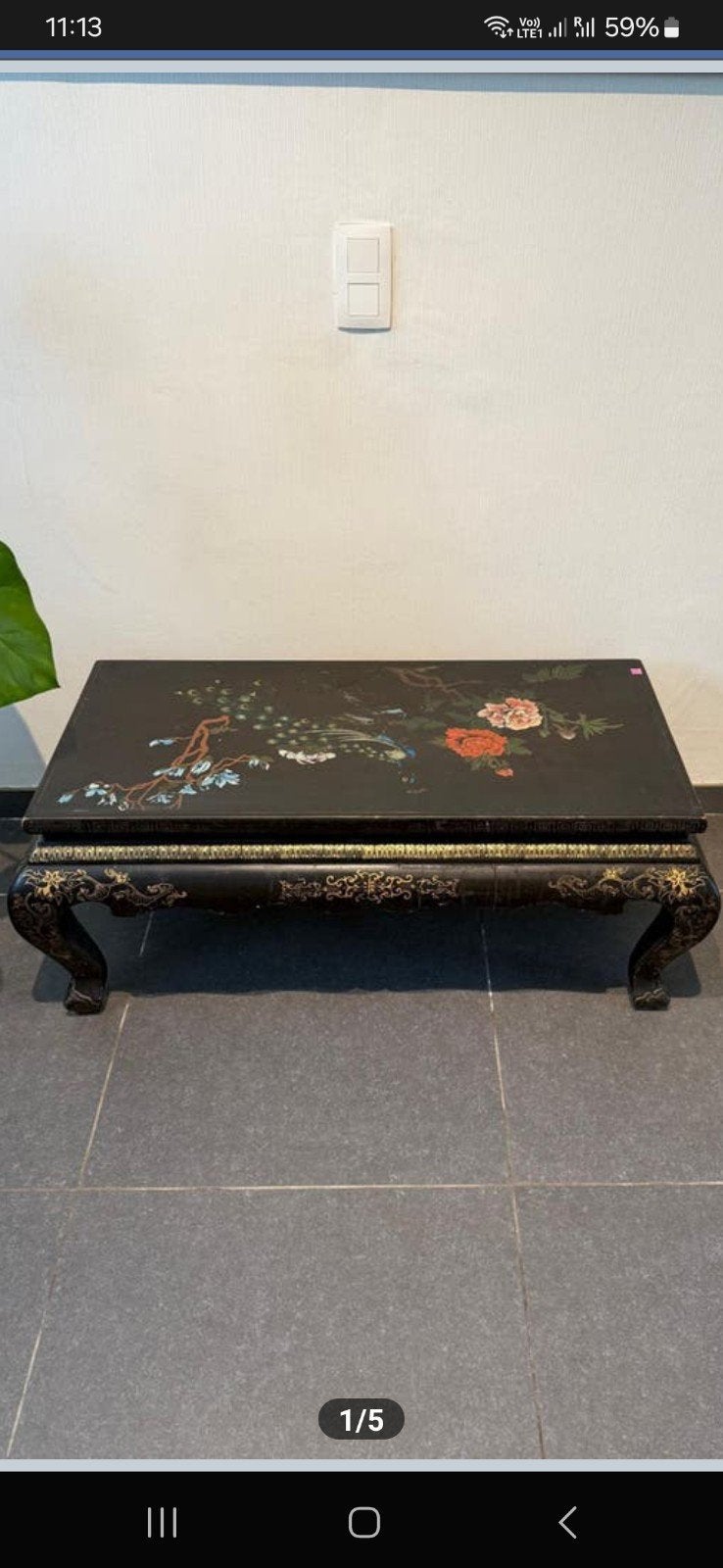 Vintage Chinese Lakkast Salontafel - Pauwmotief, Huis en Inrichting, Tafels | Salontafels, Gebruikt, 5 – 50, 50 tot 100 cm, 100 tot 150 cm