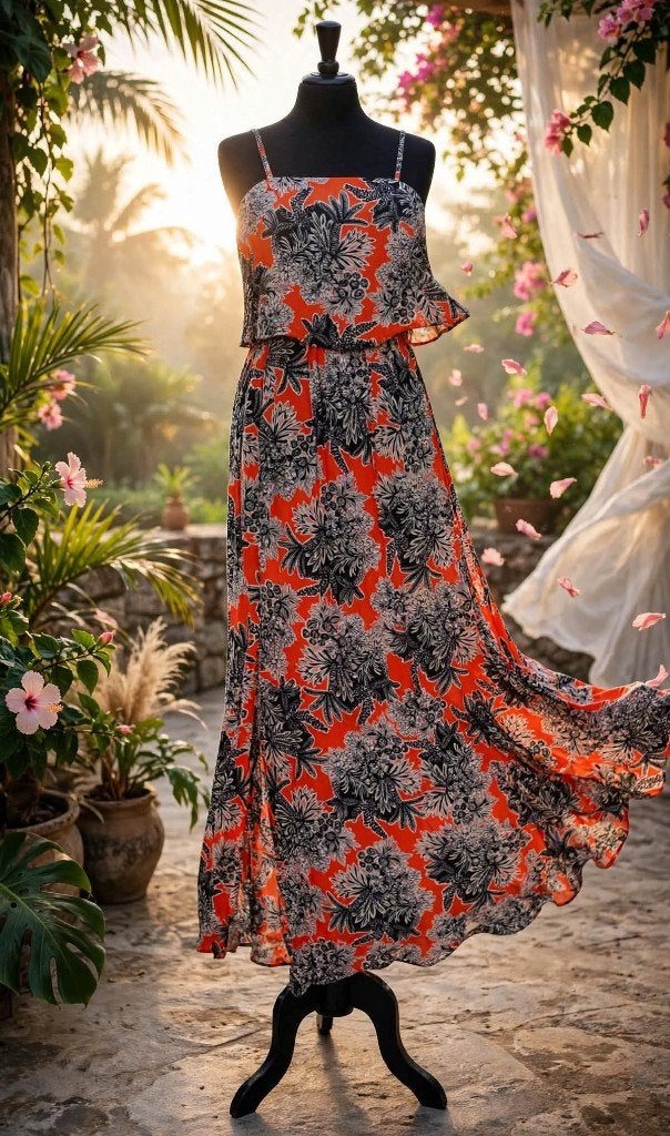 Jurk lange maxijurk met bloemenmotief schouderbandjes nieuw, Maat 38/40 (M), Verzenden, Nieuw, Oranje