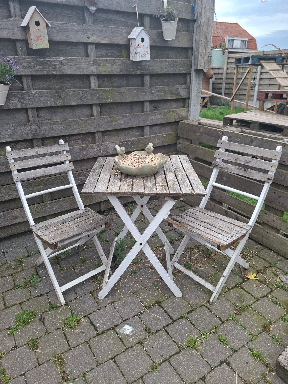 Decoratief hout tuinsetje, Ophalen