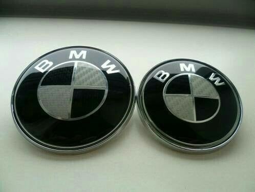 Bmw motorkap + koffer emblemen in zwart wit carbon, Ophalen of Verzenden