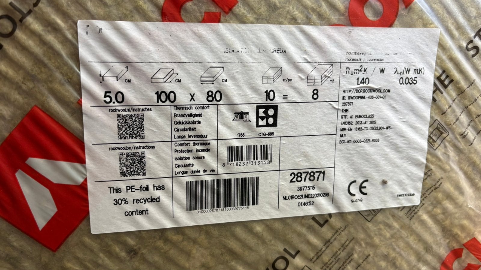 Rockwool steenwol 5cm, Doe-het-zelf en Bouw, Ophalen, 4 tot 8 cm, Nieuw, Steenwol