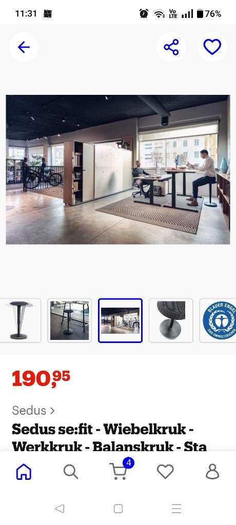 Ergonomische kruk, Huis en Inrichting, Ophalen, Zwart, Zo goed als nieuw, Bureaukruk