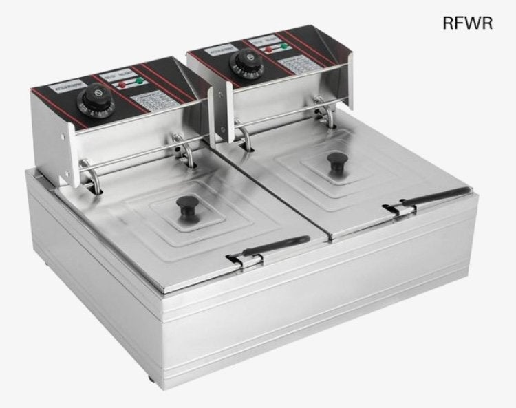 RFWR Elektrische dubbele friteuse 2 x 6 liter, Elektronische apparatuur, Frituurpannen, 4 liter of meer, Ophalen, Nieuw, Duo-friteuse
