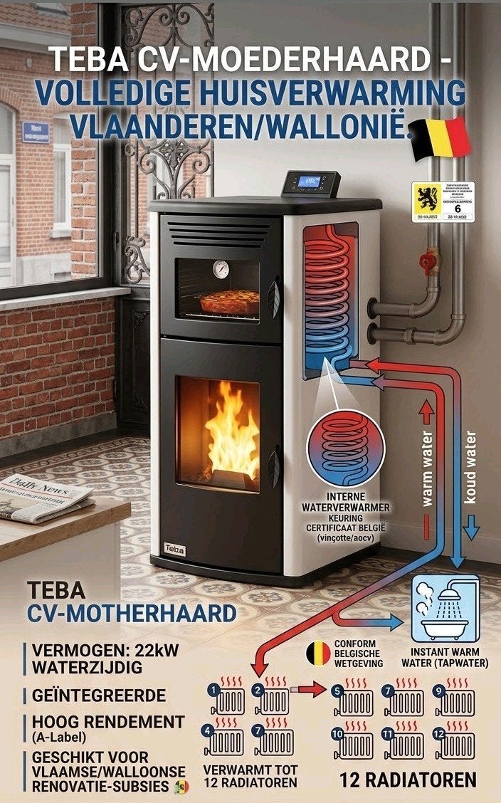 Krachtige Pellet-CV-Kachel–30 kW | 92% Rendement | Met Oven, Doe-het-zelf en Bouw, Ophalen, Hoog rendement (Hr), Cv-ketel of Combi-ketel