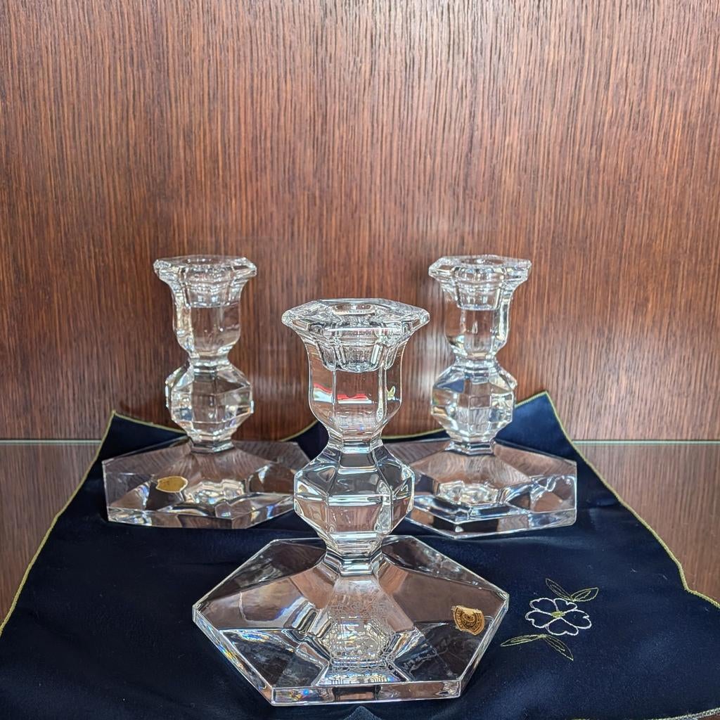3 Bougeoirs en cristal Val Saint-Lambert - Motif Lion Belge, Enlèvement ou Envoi, Cristal